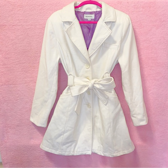 Merona Jackets & Blazers - Merona White Coat Cream Purple Polka Dot Jacket Trench XL Extra Large Target